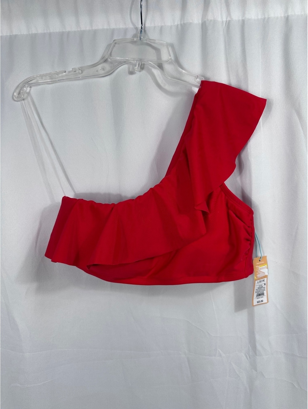 Kona Sol Red One-Shoulder Ruffle Bikini Top Size Large